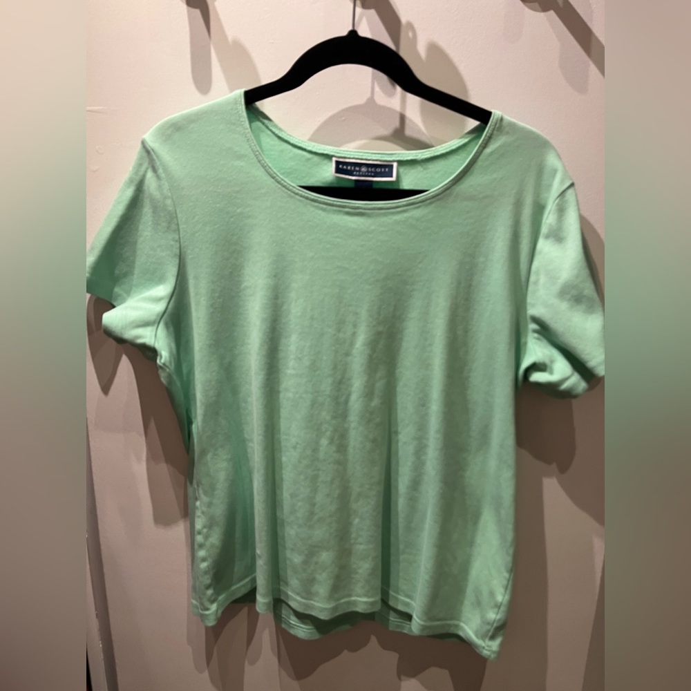 Karen Scott Green Petite Sized Short Sleeve Tee